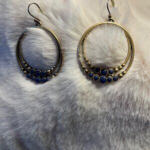 Lucky Brand -Brushed Gold Drop Earrings with Blue Stones